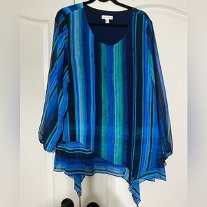 Susan Graver Printed Chiffon Blouson Sleeve Women’s Size 1X